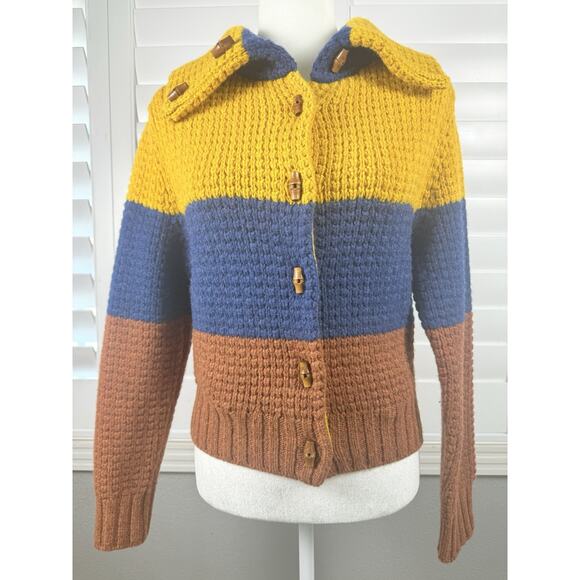 RE/DONE 70s Sweater Jacket in Mustard Multi Wool Stripes Size Small Retail $525 - Picture 2 of 7